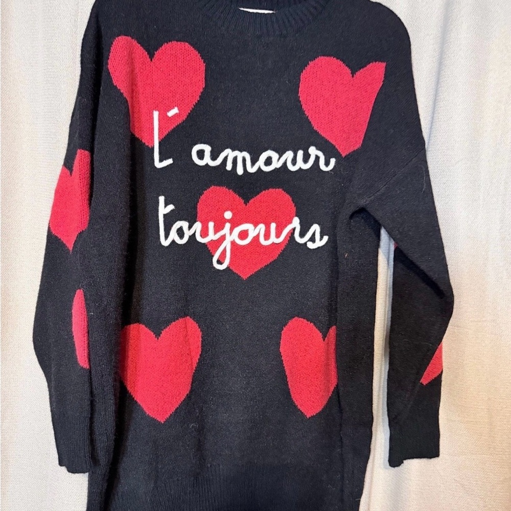 Jane and Delancey Black Sweater with Red Hearts